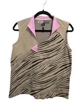 Jamie Sadock Women's Golf Large Sleeveless Zebra Print Top With Pink Collar